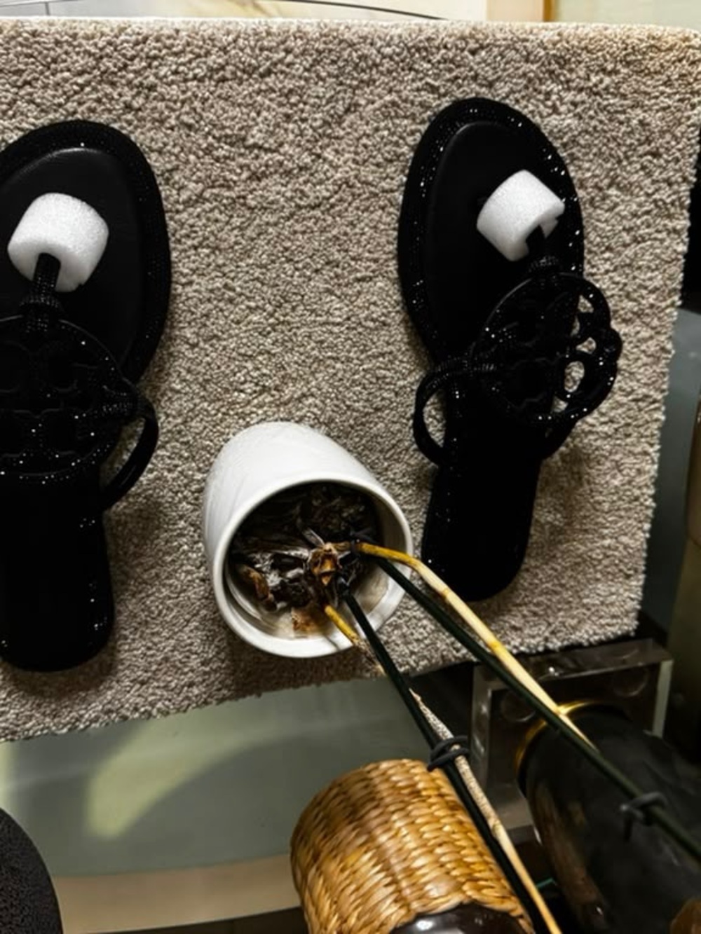 Black Women's Slip-On Sandals with Decorative Cutout